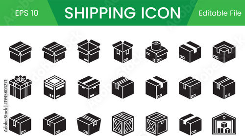 Isometric Shipping Box Icon Set for E-commerce Logistics and Warehouse Packaging