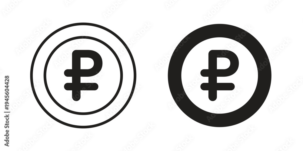 Obraz premium Ruble icon vector pack. Thin linear and black flat style.