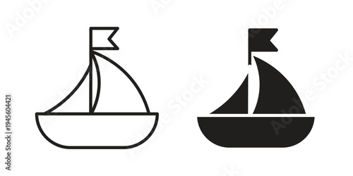 Sailboat icon vector pack. Thin linear and black flat style.