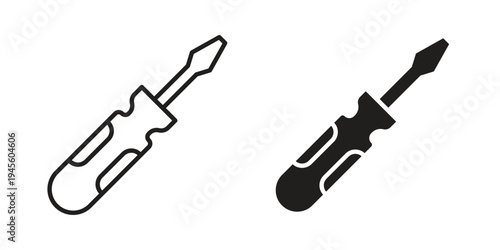 Screwdriver icon vector pack. Thin linear and black flat style.