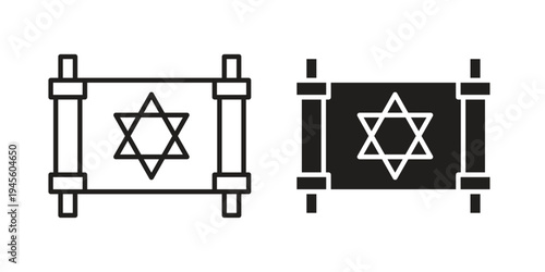 Scroll Torah icon vector pack. Thin linear and black flat style.
