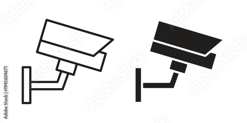 Security camera icon vector pack. Thin linear and black flat style.