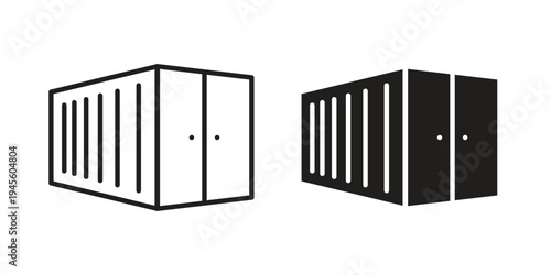 Shipping Container icon vector pack. Thin linear and black flat style.