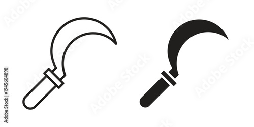 Sickle icon vector pack. Thin linear and black flat style.