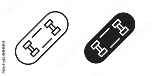 Skateboard icon vector pack. Thin linear and black flat style.