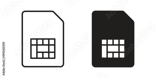 Sim card icon vector pack. Thin linear and black flat style.