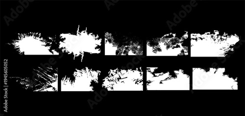 This collection features expressive white brush strokes,  grunge splashes and ink splatter elements. The rough grunge textures create a bold artistic look ideal for modern graphic design.