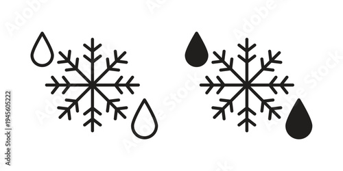 Snowflake droplets icon vector pack. Thin linear and black flat style.