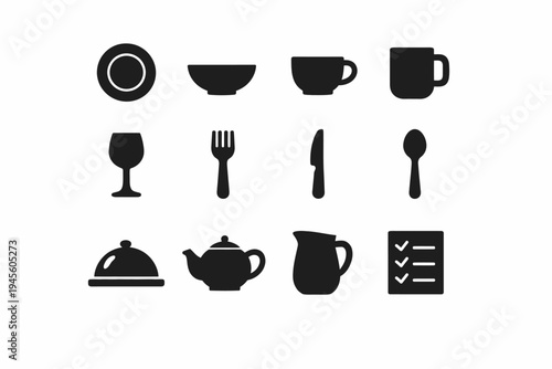 Silhouette collection: dishware and utensils icons in black