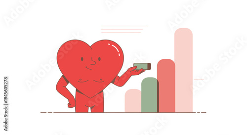 Animated Heart Character Analyzing Business Growth Chart