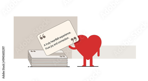 Animated Heart Character Holding Quote Card, Love Concept, Minimalist Design