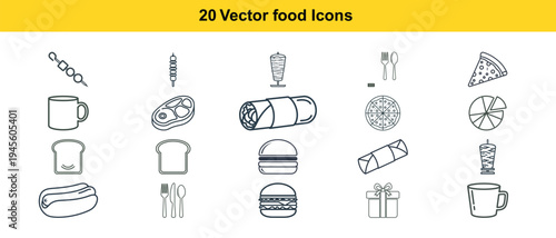 Collection of twenty hand-drawn vector food and beverage icons Vector