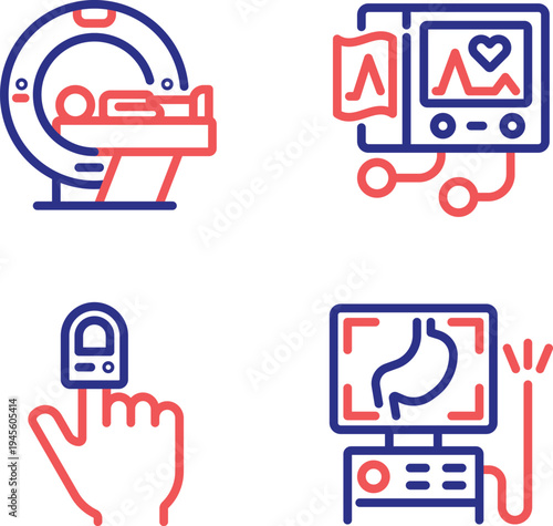 Medical equipment and diagnostic tools illustration with stylized outlines