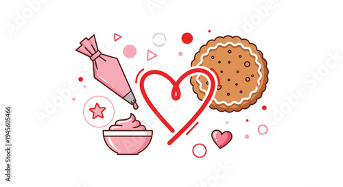 Baking Love: Heart Cookie, Icing Bag, Frosting and Sweet Decorations