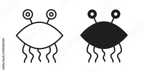 Spaghetti Monster Flying icon vector pack. Thin linear and black flat style.
