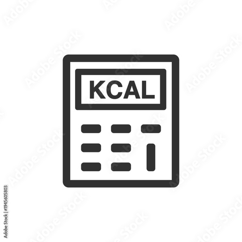 Calorie calculator icon. Diet tracking and nutrition monitoring concept. Monochrome black and white symbol