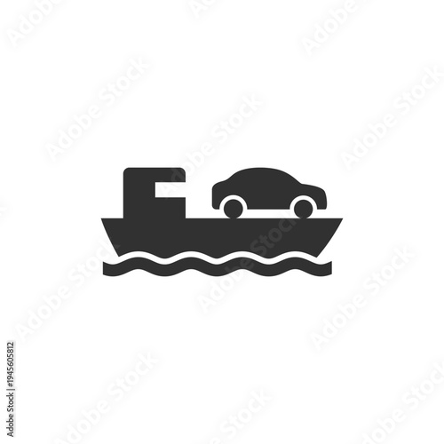 Car ferry icon. Vehicle transport ship and maritime transportation. Monochrome black and white symbol