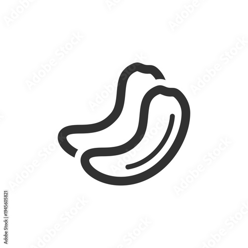 Cashew nut icon. Tropical nut and food ingredient. Monochrome black and white symbol