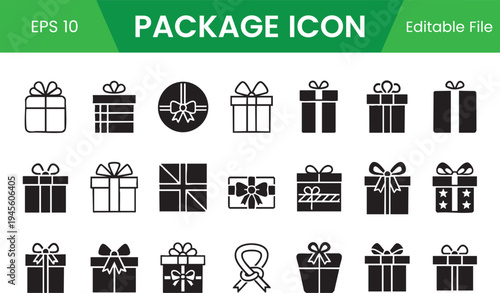 Gift Box Silhouette Icon Set for Holiday Presents Birthday Surprises and E-commerce Rewards