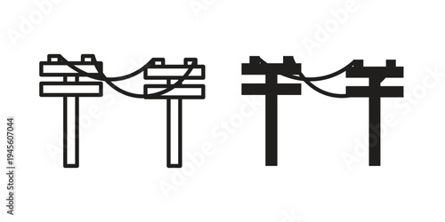 Utility pole icon vector pack. Thin linear and black flat style.