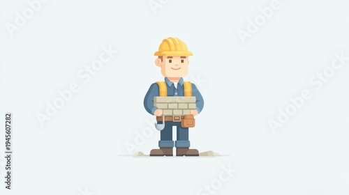 Wallpaper Mural Cartoon construction worker stands holding bricks on white background Torontodigital.ca