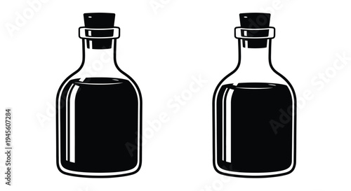 Two dark bottles with corks a striking black silhouette