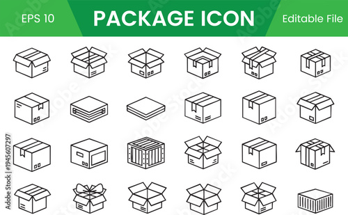 Isometric Cardboard Box Icon Set for Packaging Shipping and E-commerce Delivery