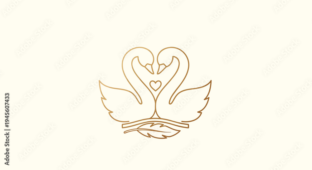 Fototapeta premium Vector swan heart icon, minimalist line art