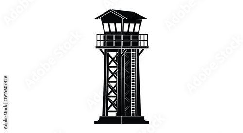Simple black watchtower illustration against a plain white background silhouette
