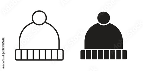 Winter hat icon vector pack. Thin linear and black flat style.