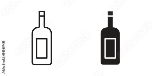 Wine bottle icon design silhouette and line art style on white background