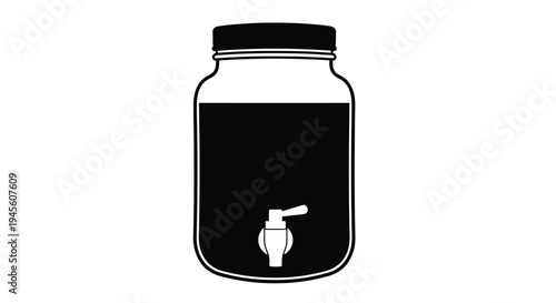 Black beverage dispenser in a glass jar simple design silhouette