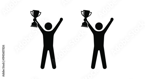 Canvas-taulu Celebrating victory two people raising trophies in a black silhouette