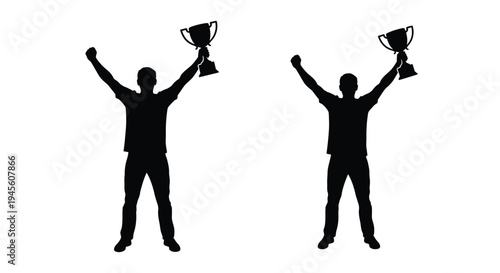 Celebrating victory with trophies a duplicated stark black silhouette