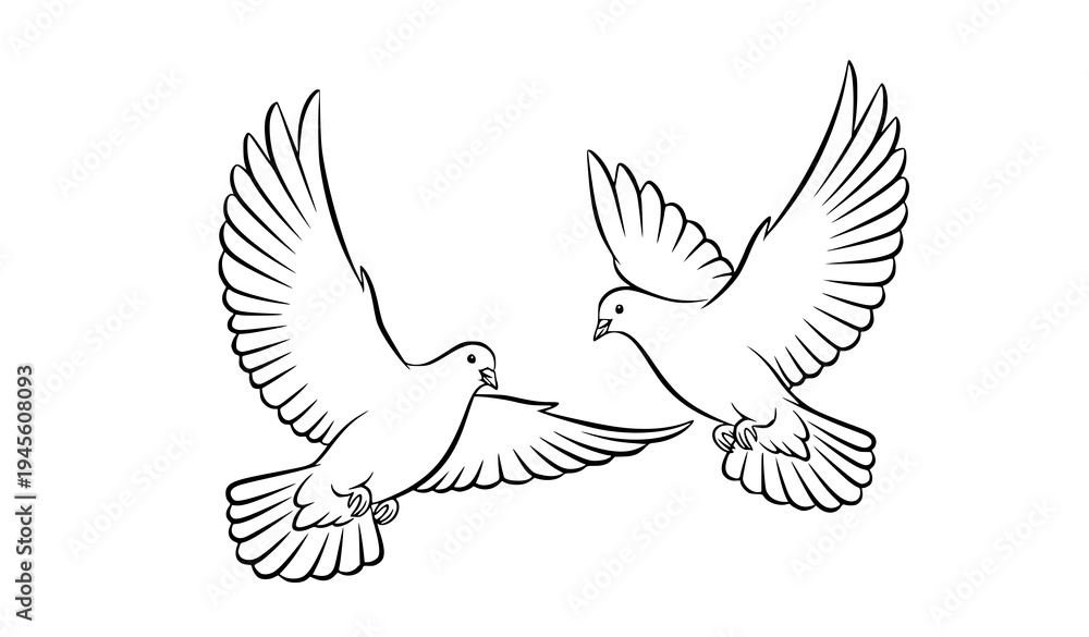 Obraz premium Minimal Dark Blue Outline Flying Doves Peace Bird Vector Line Illustration