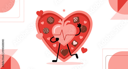 Cartoon Heart Character with Chocolates, Valentine's Day Concept
