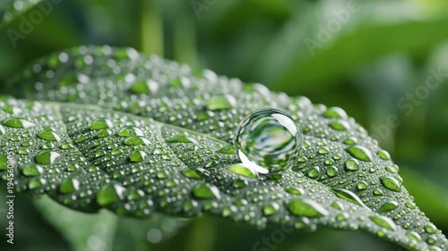 Water Droplets on Green Leaf Surface.