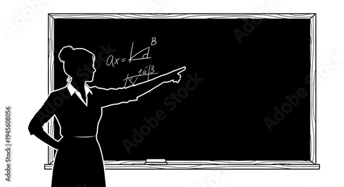 Silhouette of a Teacher Explaining Math on a Blackboard.