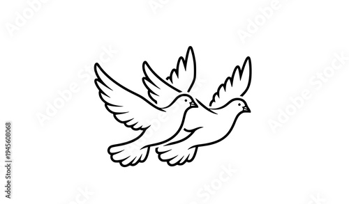 Two Dark Blue Outline Doves Flying with Open Wings Minimal Vector Bird Illustration