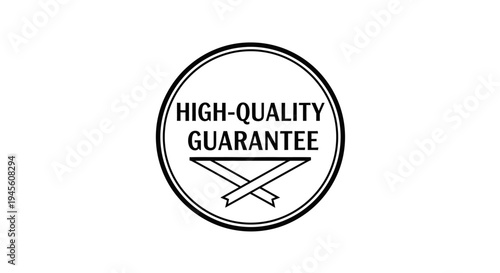 A black and white circular emblem featuring the text 'HIGH-QUALITY GUARANTEE' with a decorative ribbon design below, symbolizing assurance and excellence.