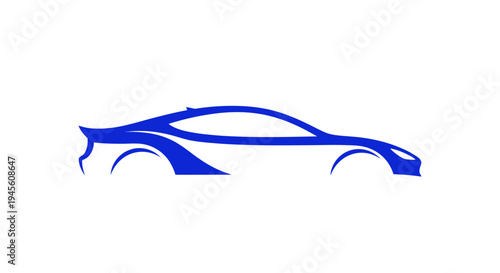 Stylized blue silhouette of a modern sports car on a clean white background, representing speed and automotive design.