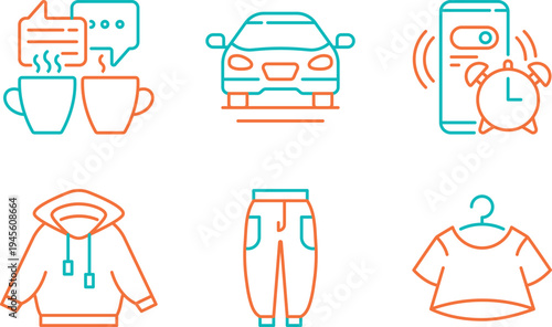 Everyday icons representing various lifestyle and technology elements in a simplistic style