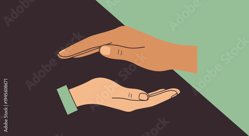 Gentle hands offering protection and support on a two-tone geometric background.