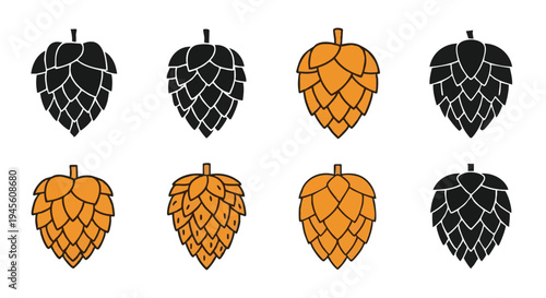 Six hop cone in black and orange hop cones beer ingredients brewing
