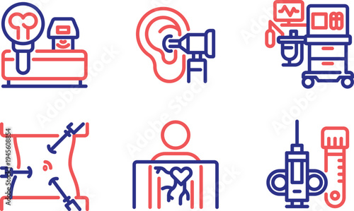 Illustrations of medical and industrial safety equipment and symbols