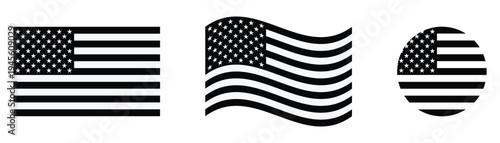 Foto United States Flag Icon Set Black and White American Stars and Stripes Vector Il