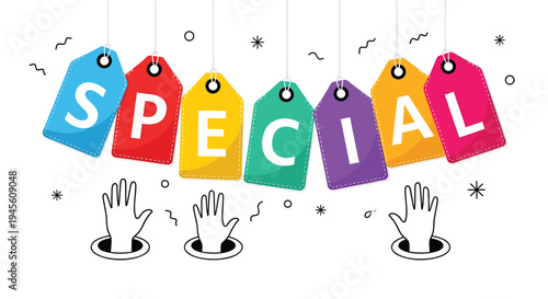 Set of 7 colorful special offer tags vector