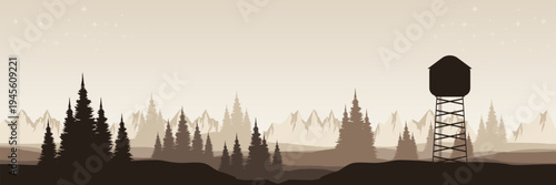Minimalist outdoor adventure backdrop with ranger tower for corporate security email header