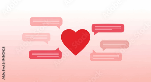 Red Heart Surrounded by Speech Bubbles, Love Messages, Communication Concept