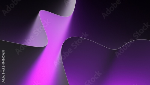 Purple fluid wave shape with deep black shadow. Abstract liquid gradient background. 3D render illustration.